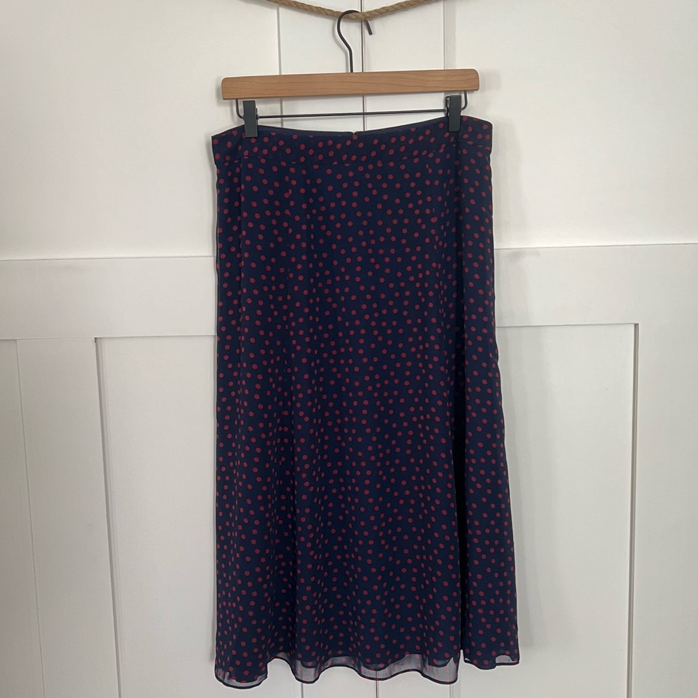 Boden Navy Midi Skirt with Red Polka Dots